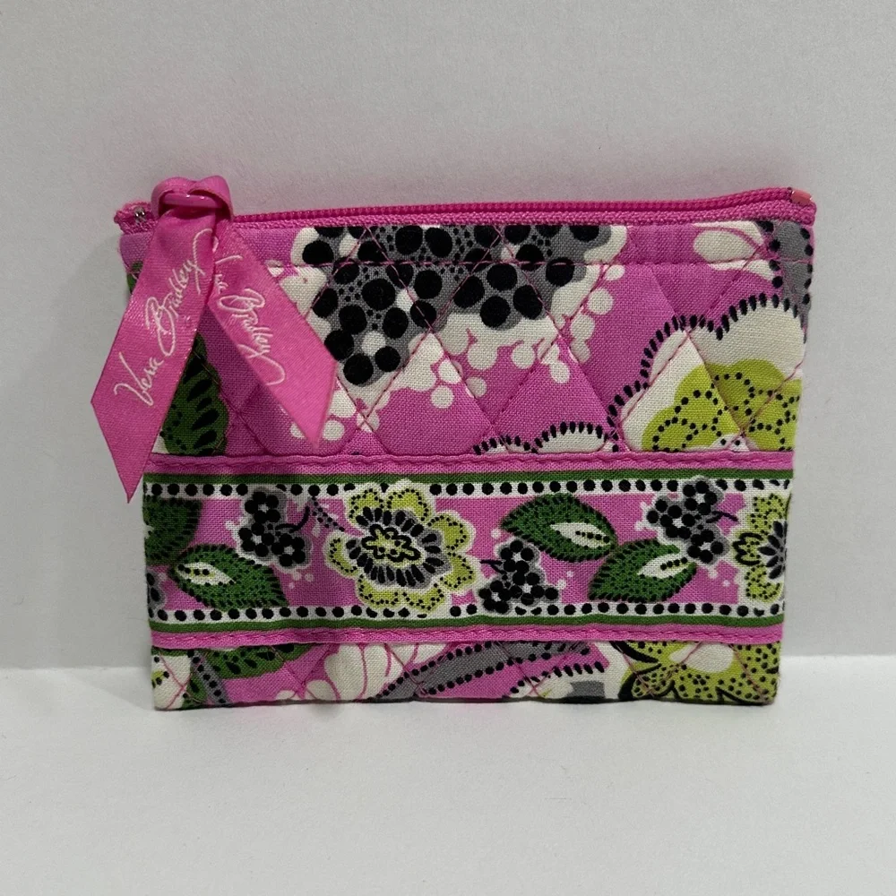Vera Bradley Quilted Coin Purse / Small Cosmetic Bag – Pink & Green Floral